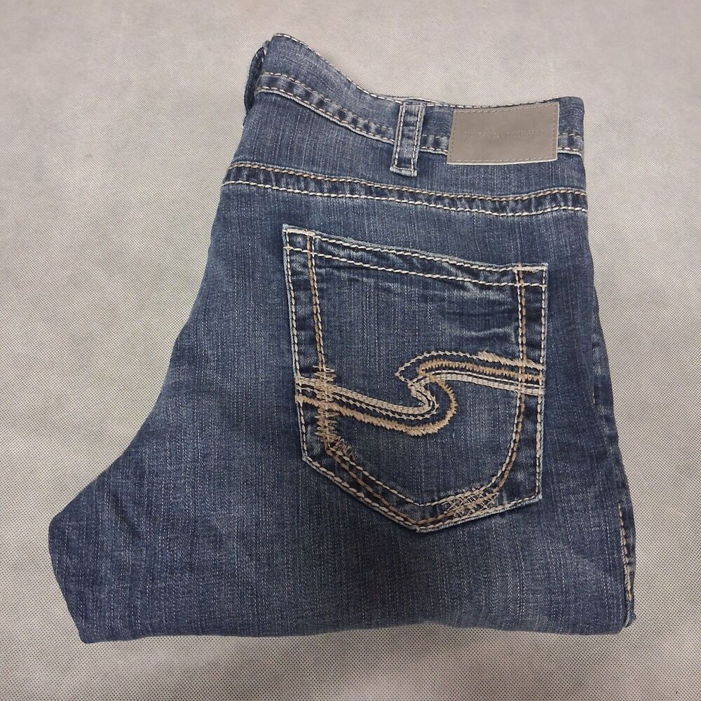 Silver Jeans Zac Blue Jeans Men's 38x32 Relaxed Straight Medium Washed Denim